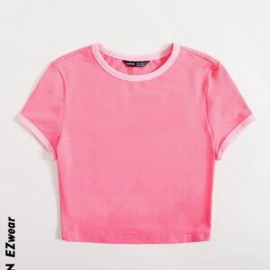 SHEIN EZwear Round Neck Ringer Tee